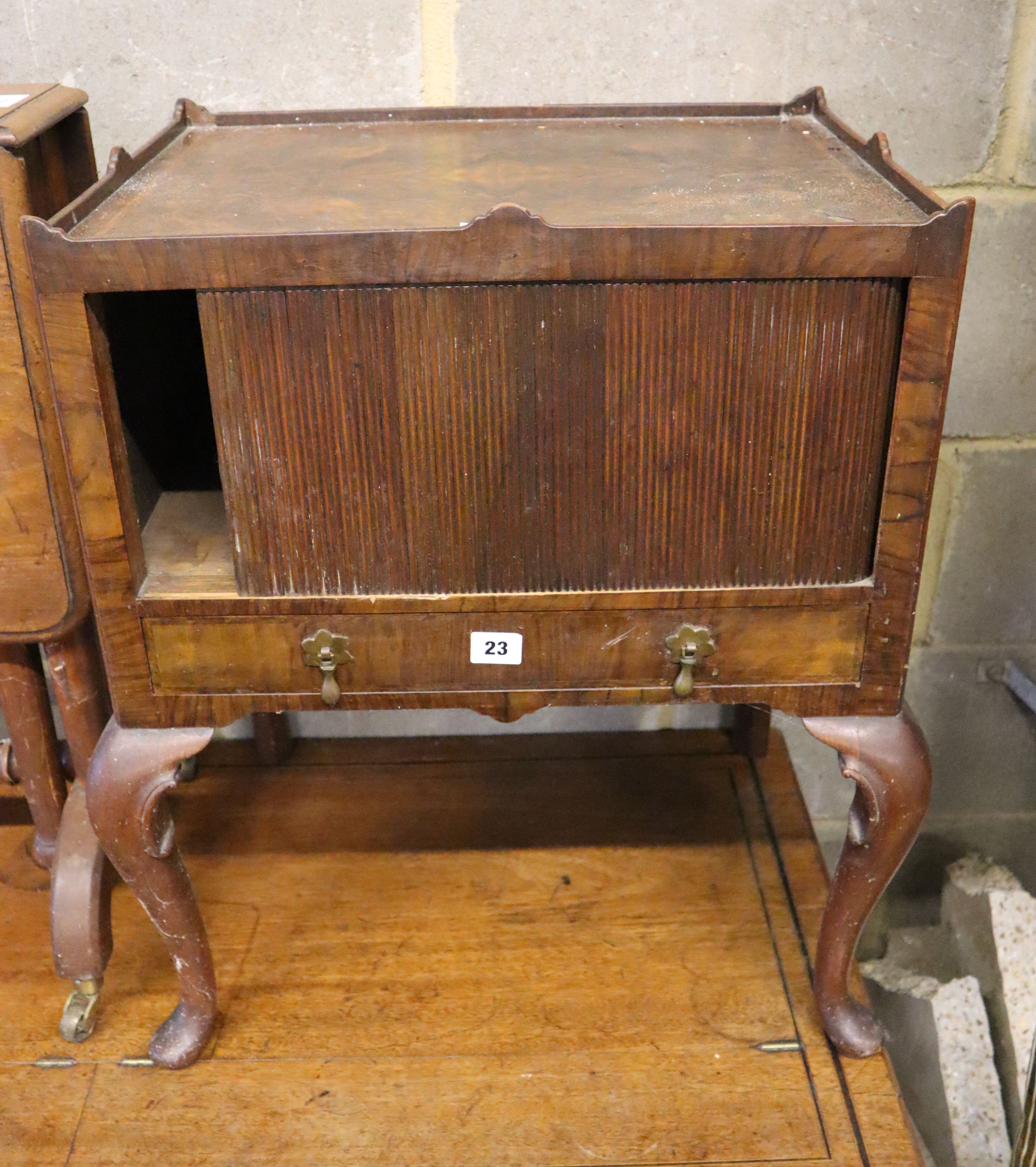 A George III style herringbone walnut bedside cupboard, width 54cm, depth 42cm, height 64cm